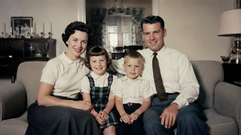 Familj i vardagsrum 1950