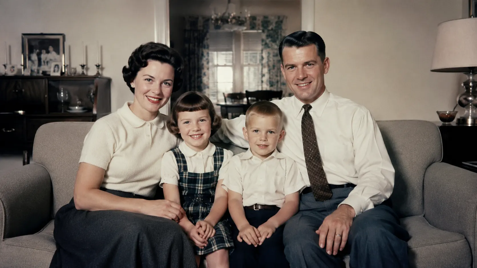 Familj i vardagsrum 1950